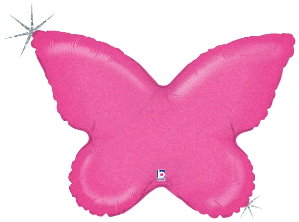 30" Holographic Shape Packaged Butterfly Solid Pink Balloon