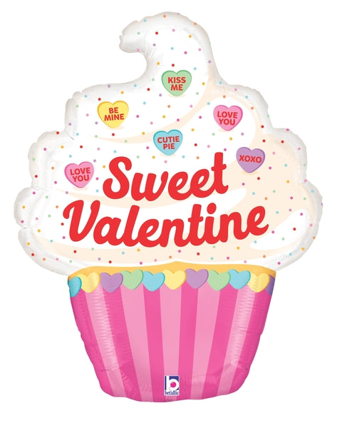 32" Foil Shape Valentine Conversation Hearts Cupcake Balloon