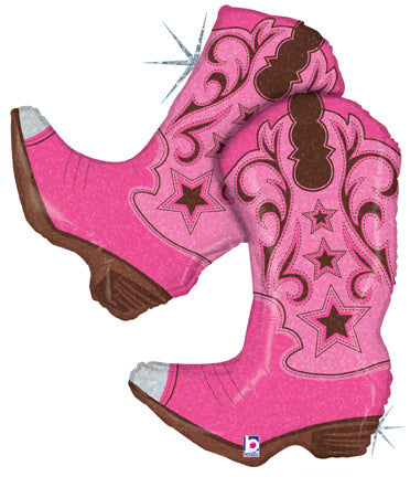36" Holographic Western Pink Dancing Boots Balloon