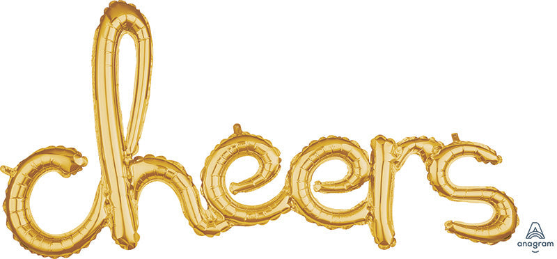 40" Airfill Only Script Phrase "Cheers" Gold Foil Balloon
