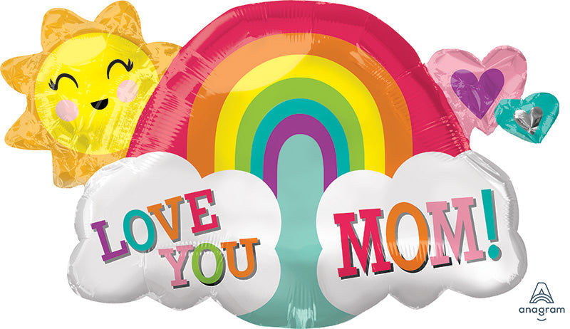 30" Love You Mom Rainbow SuperShape Foil Balloon