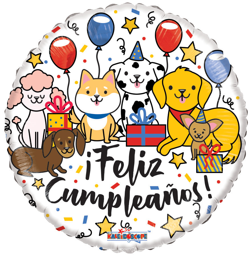 18" Feliz Cumple Cachorros (Spanish) Foil Balloon