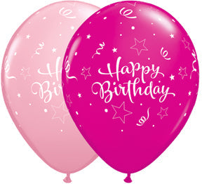 11" Birthday Shining Star Mixed Pink & Wild Berry (50 Per Bag) Latex Balloons