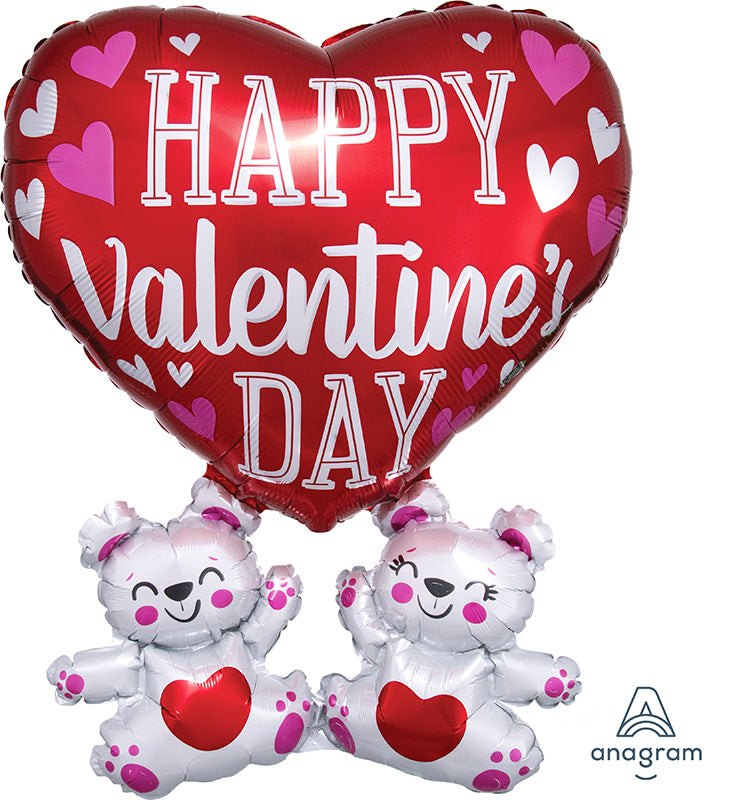 26" Happy Valentine's Day Floating Bears Foil Balloon