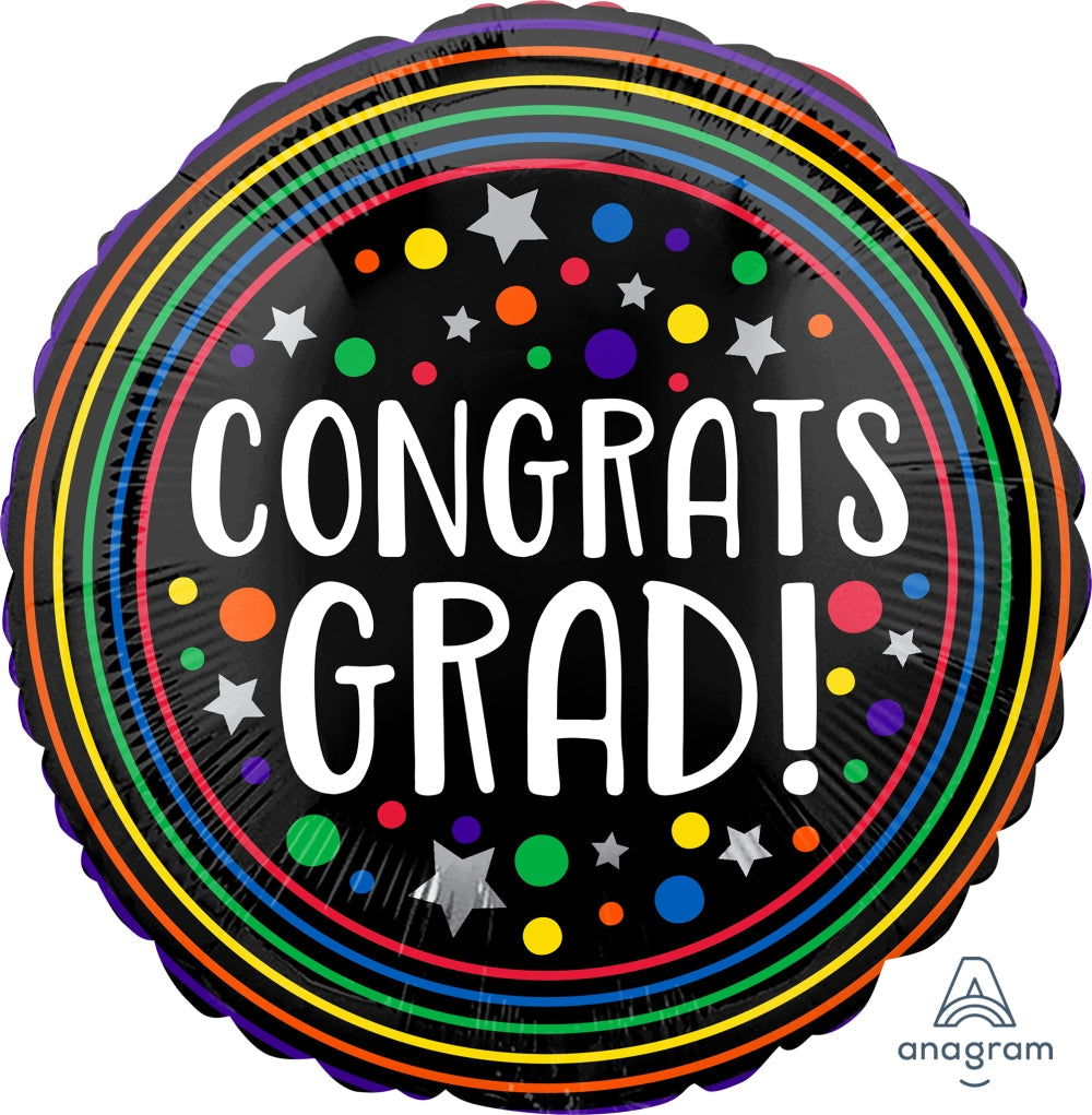28" Congrats Grad Colorful Circles Foil Balloon