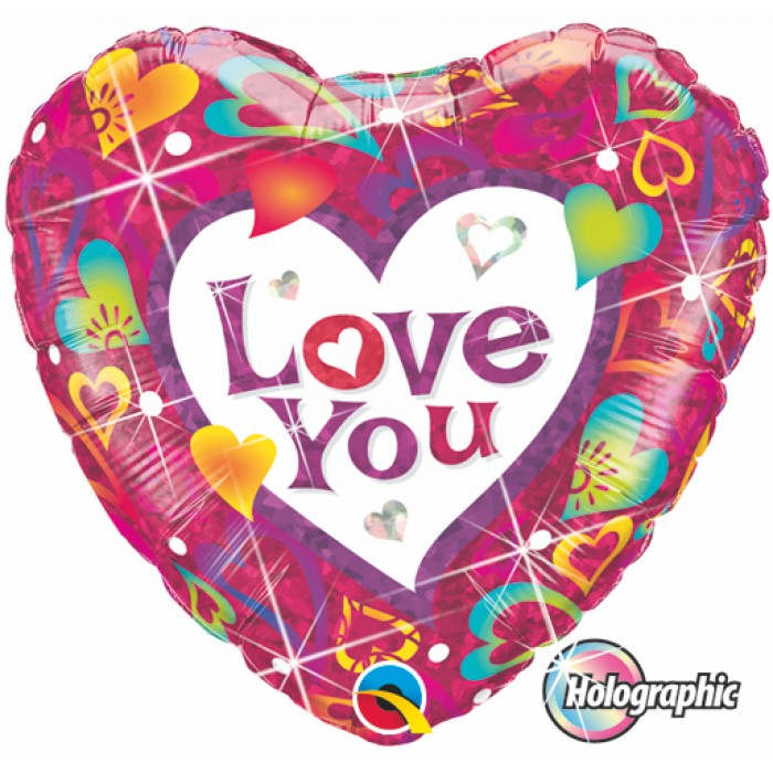 18" Love You Vibrant Hearts Mylar Balloon