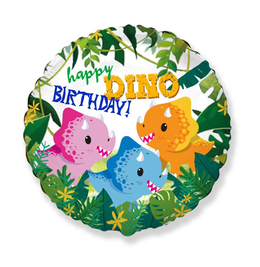 18" Round Happy Birthday Triceratops Foil Balloon