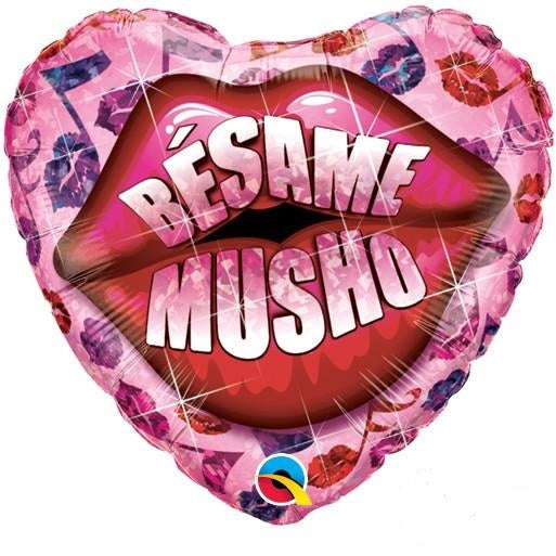 18" Besame Musho Red Lips Heart Holographic Balloon (Spanish)