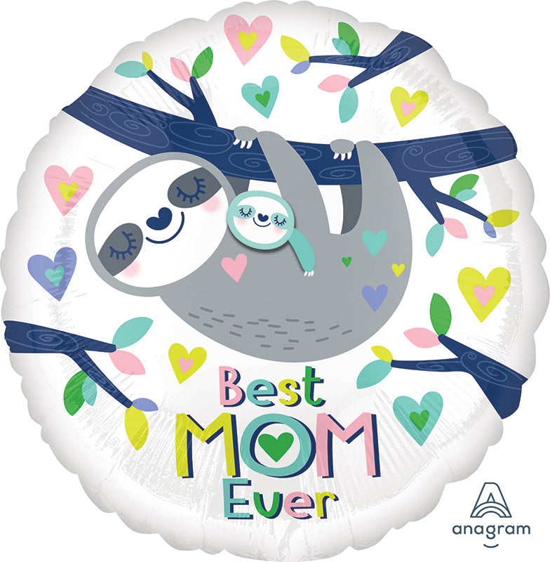 18" Best Mom Ever Sloths Foil Balloon