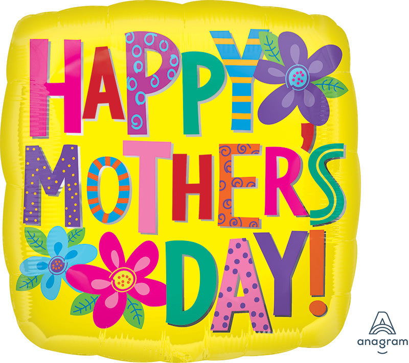 18" Happy Mother's Day Bright Yellow Foil Balloon