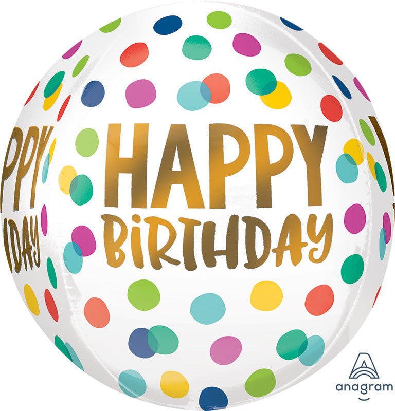 16" Happy Birthday Happy Dots Orbz Foil Balloon