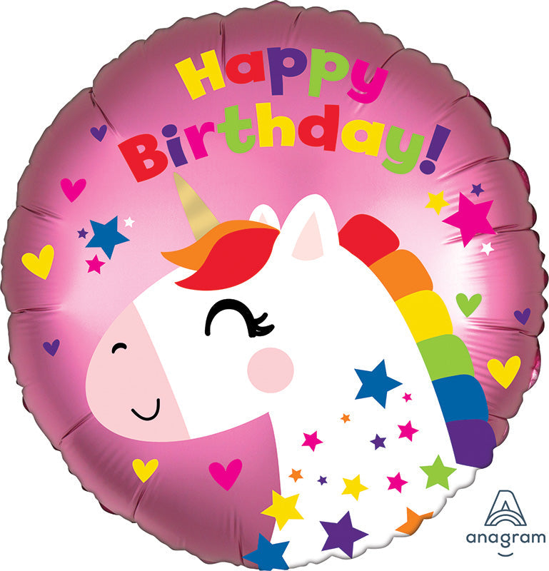 18" Satin Unicorn Birthday Foil Balloon