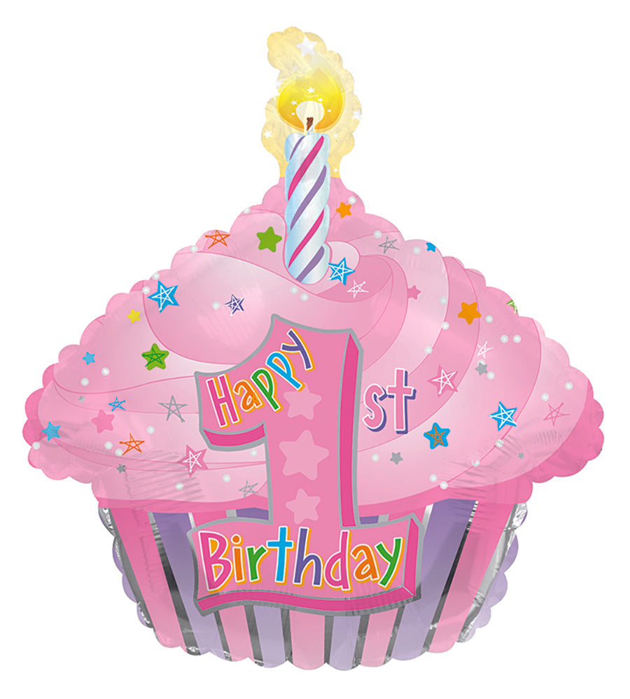 22" 1st Birthday Girl Cupcake Foil Balloon