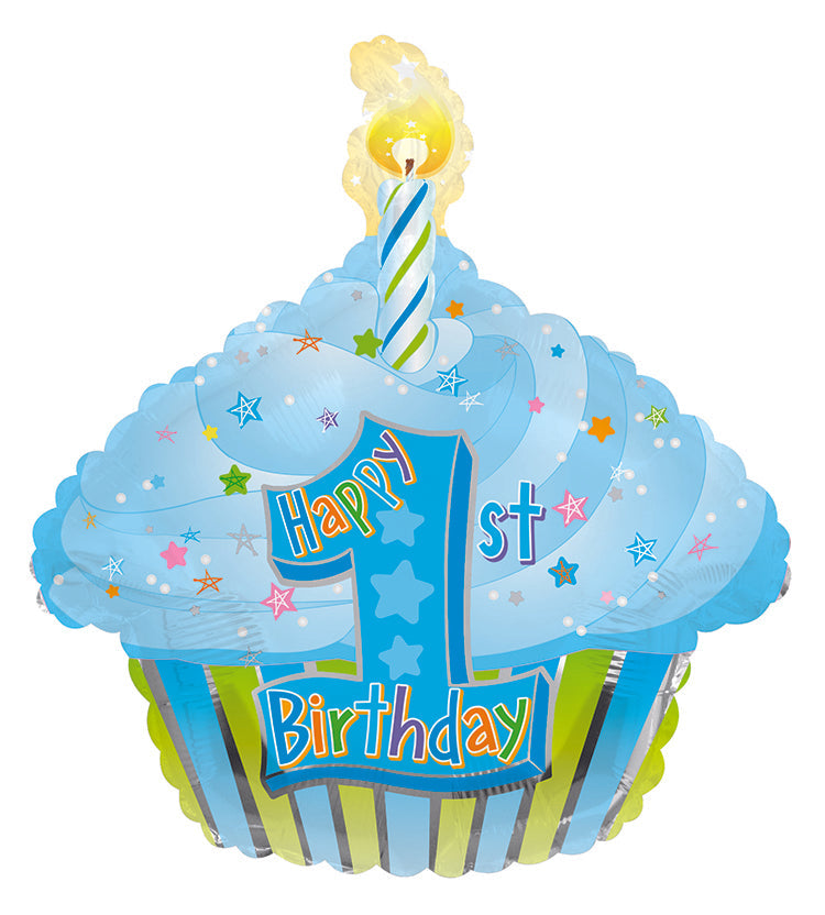 22" 1st Birthday Boy Cupcake Foil Balloon