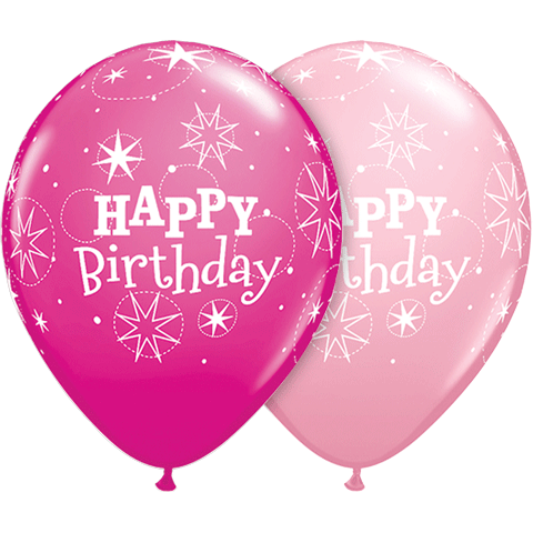 11" Birthday Sparkle Assorted Pink & Wild Berry (50 Per Bag) Latex Balloons