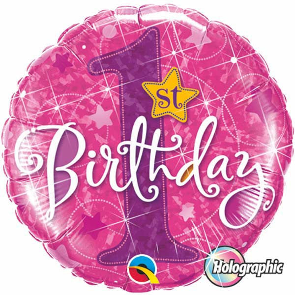 18" 1st Birthday Stars Pink Mylar Balloon