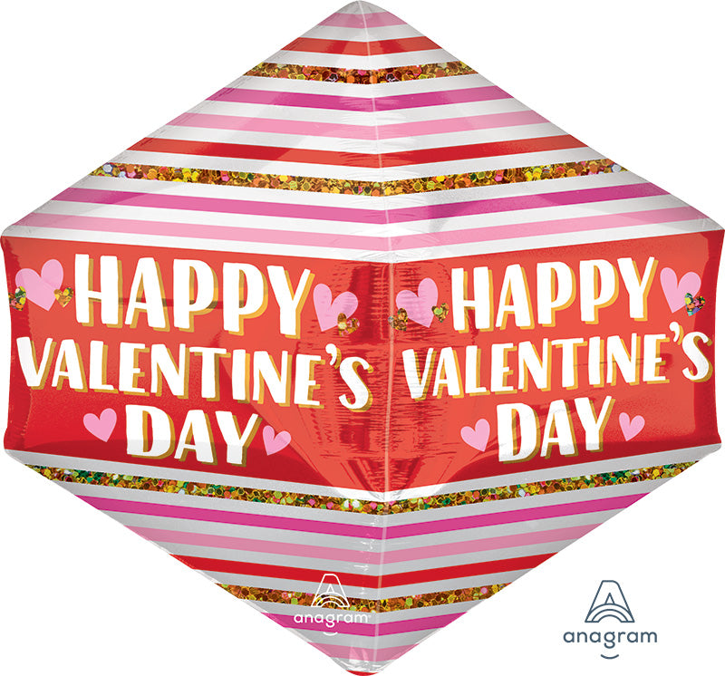 21" UltraShape Anglez Happy Valentine's Day Stripes & Glitter Foil Balloon