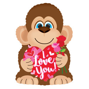 10" Airfill Onlyi Love You Holdng Roses Monkey Foil Balloon