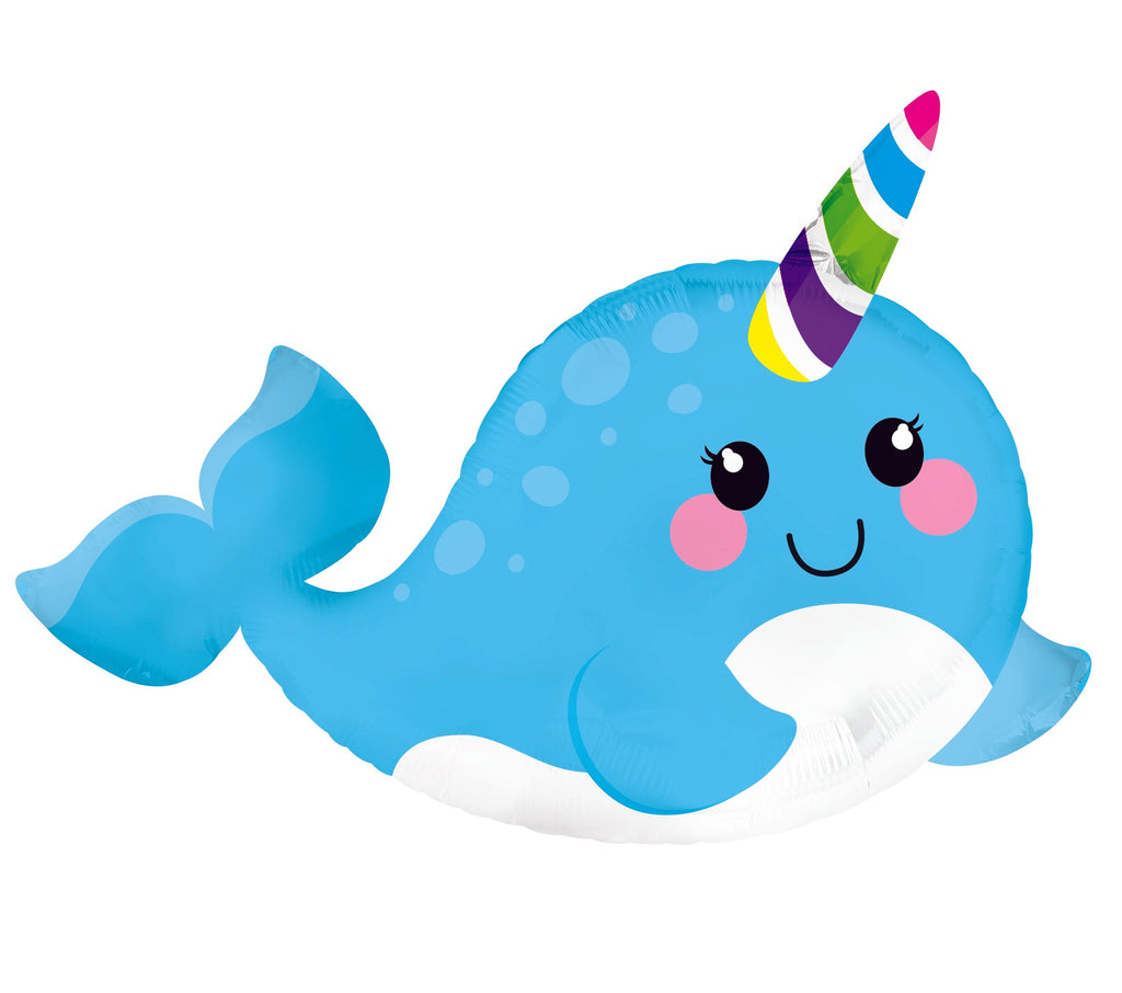 12" Airfill Only Blue Narwhal Foil Balloons