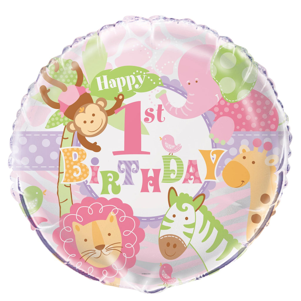 18" Pink 1st Birthday Safari Balloon
