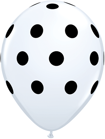 11" White (50 Count) Big Polka Dots (Black) Latex Balloons