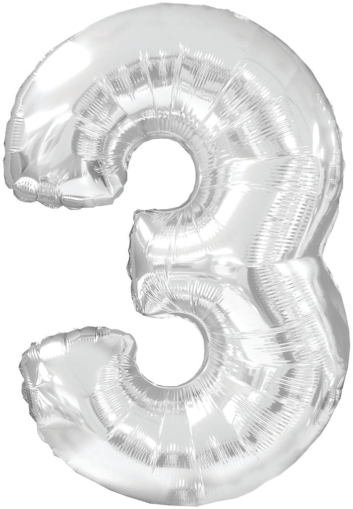 34" Jumbo Number #3 - Silver Foil Balloon