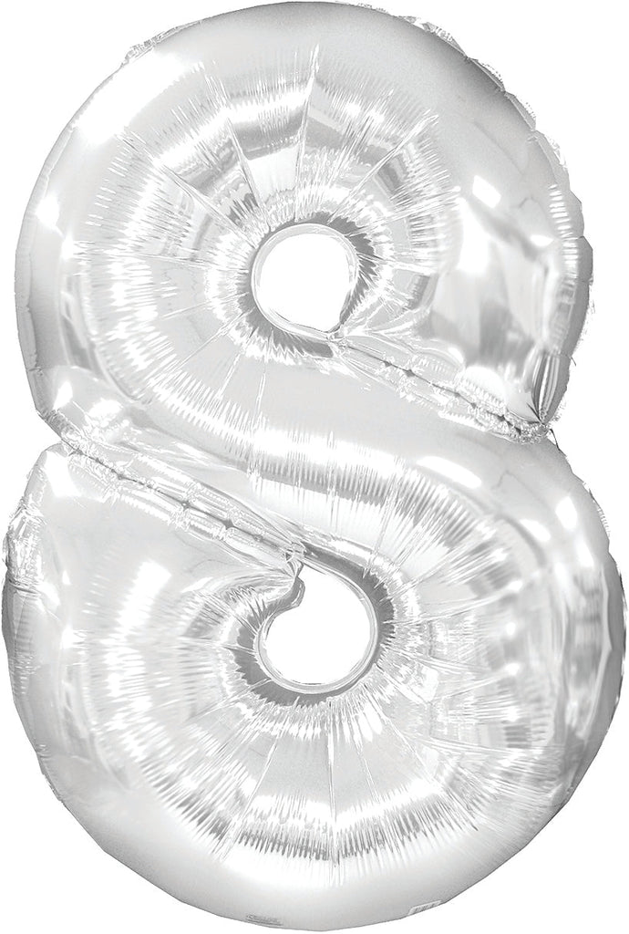 34" Jumbo Number #8 - Silver Foil Balloon