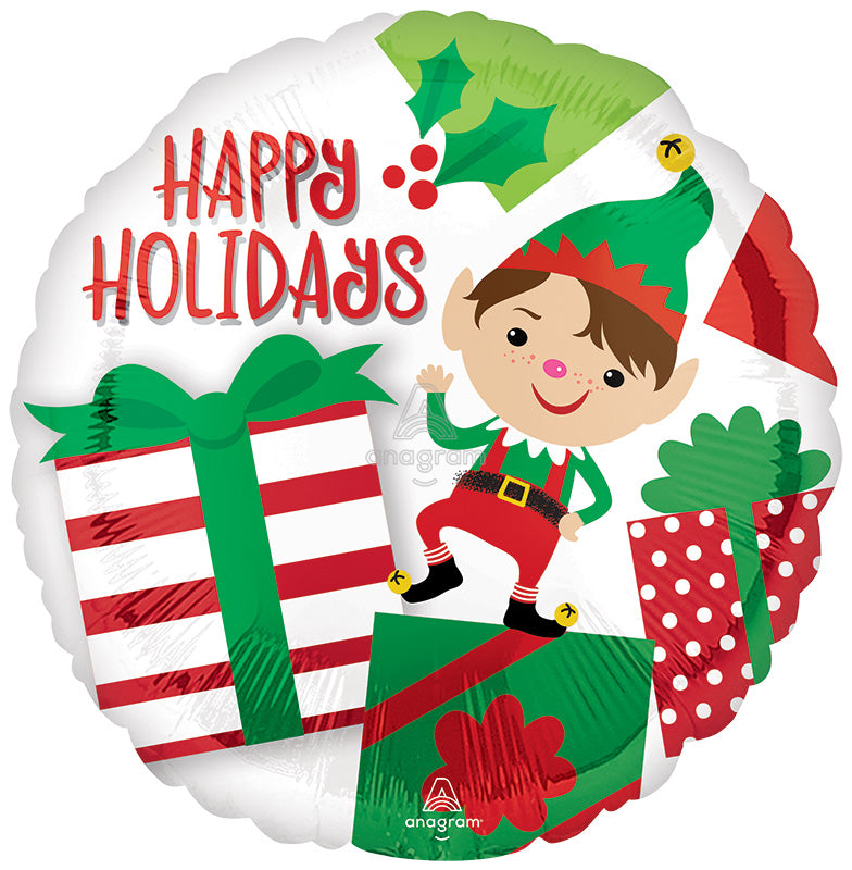 18" Happy Holidays Adorable Elf Foil Balloon