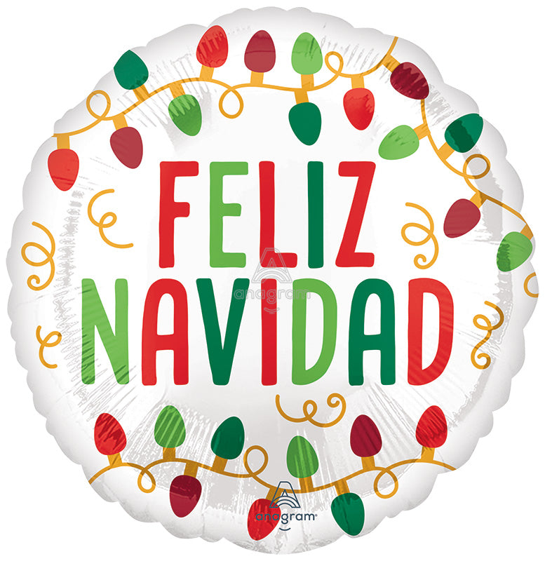 18" Feliz Navidad Christmas Lights Foil Balloon (Spanish)