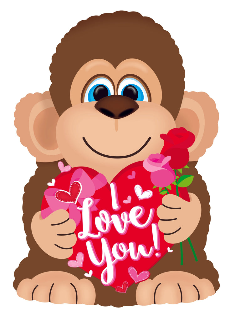 22" I Love You Holding Roses Monkey Foil Balloon