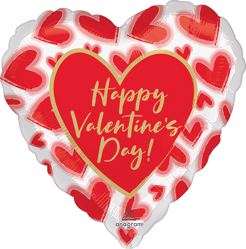 28" Jumbo Happy Valentine's Day Blush Lined Hearts Foil Balloon