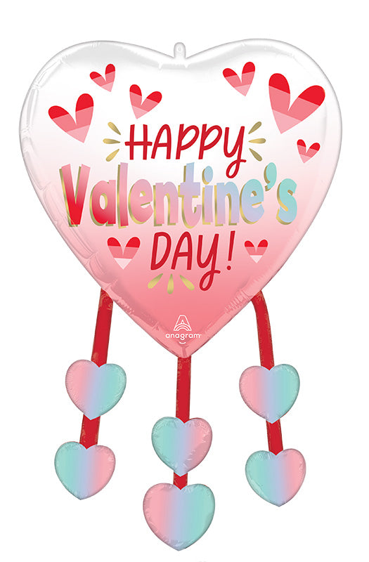 34" Happy Valentine's Day Diffused Ombré Heart Danglers Foil Balloon