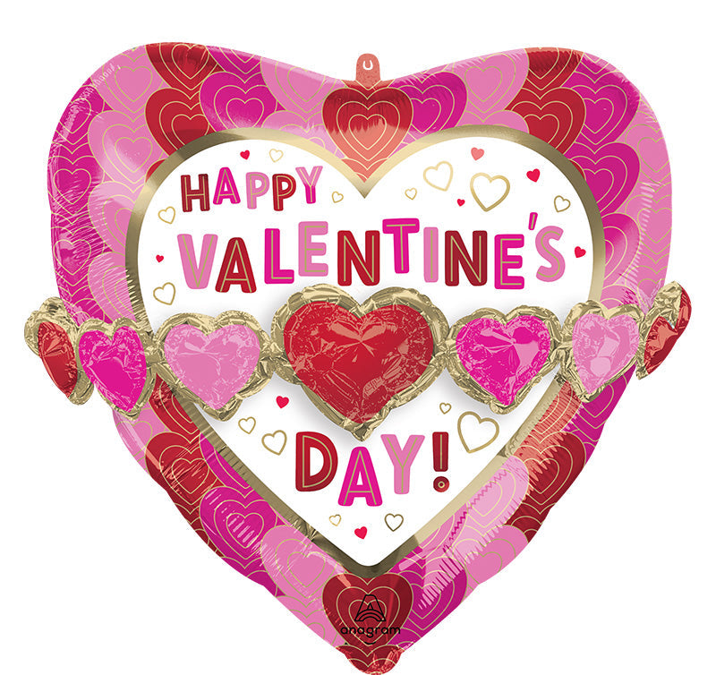 26" Happy Valentine's Day Wrapped in Hearts Foil Balloon