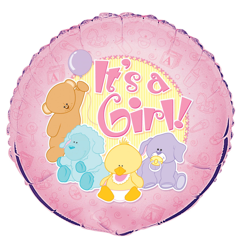 18" It's A Girl Baby Animals Foil Balloon