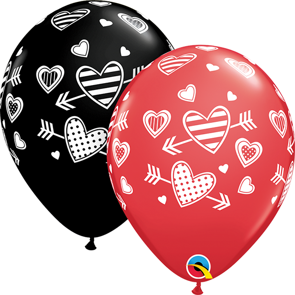 11" Latex Balloons Patterned Hearts & Arrows
