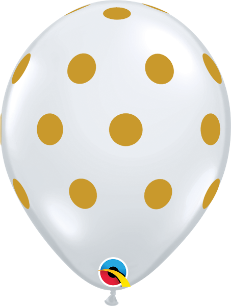 11" Diamond Clear Gold Big Polka Dots Latex Balloons