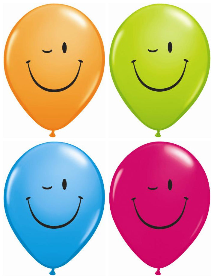 11" Winking Smile Face Assorted (50 Per Bag) Latex Balloons