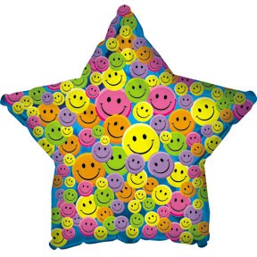 17" Many Smiley Faces Generic Star Packaged Balloon