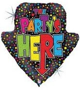 30" Holographic The Party's Here Arrow Balloon
