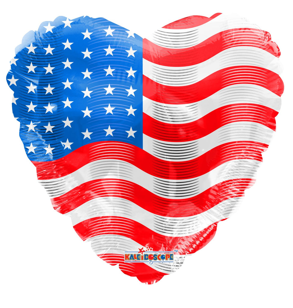 18" Usa Flag On Heart Foil Balloon