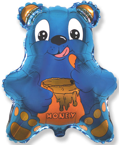 22" Bear with Honey Blue Foil Balloon