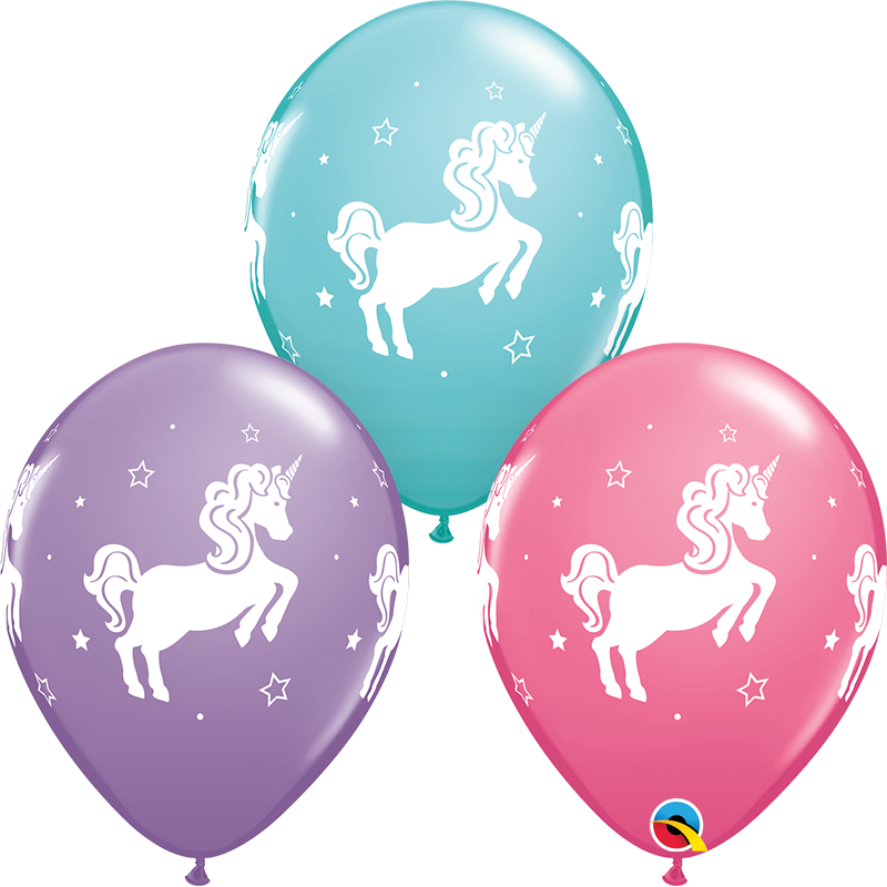 11" Unicorn Latex Balloons Lilac, C. Blue, Rose (50 Per Bag)