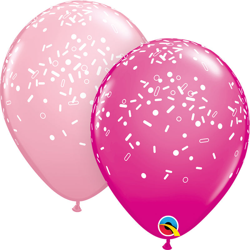 11" Pink&Berry (50 Per Bag) Sprinkles & Dots Latex Balloons