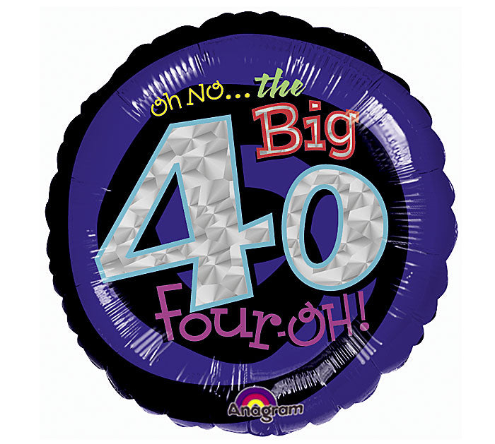 18" Holographic Oh No! It's My Birthday 40 Balloon Packaged