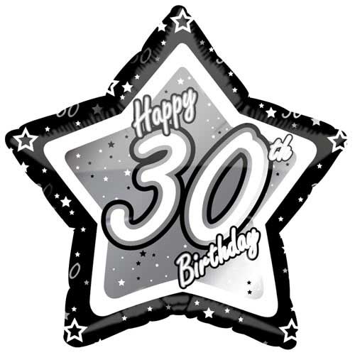 18" Black & Silver "30" Birthday Foil Balloon