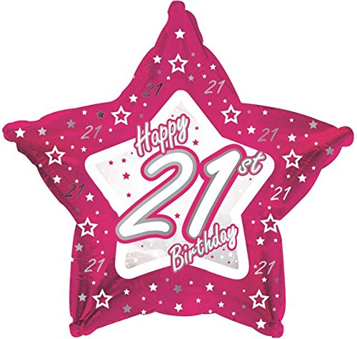 18" Pink & Silver "21" Happy Birthday Foil Balloon