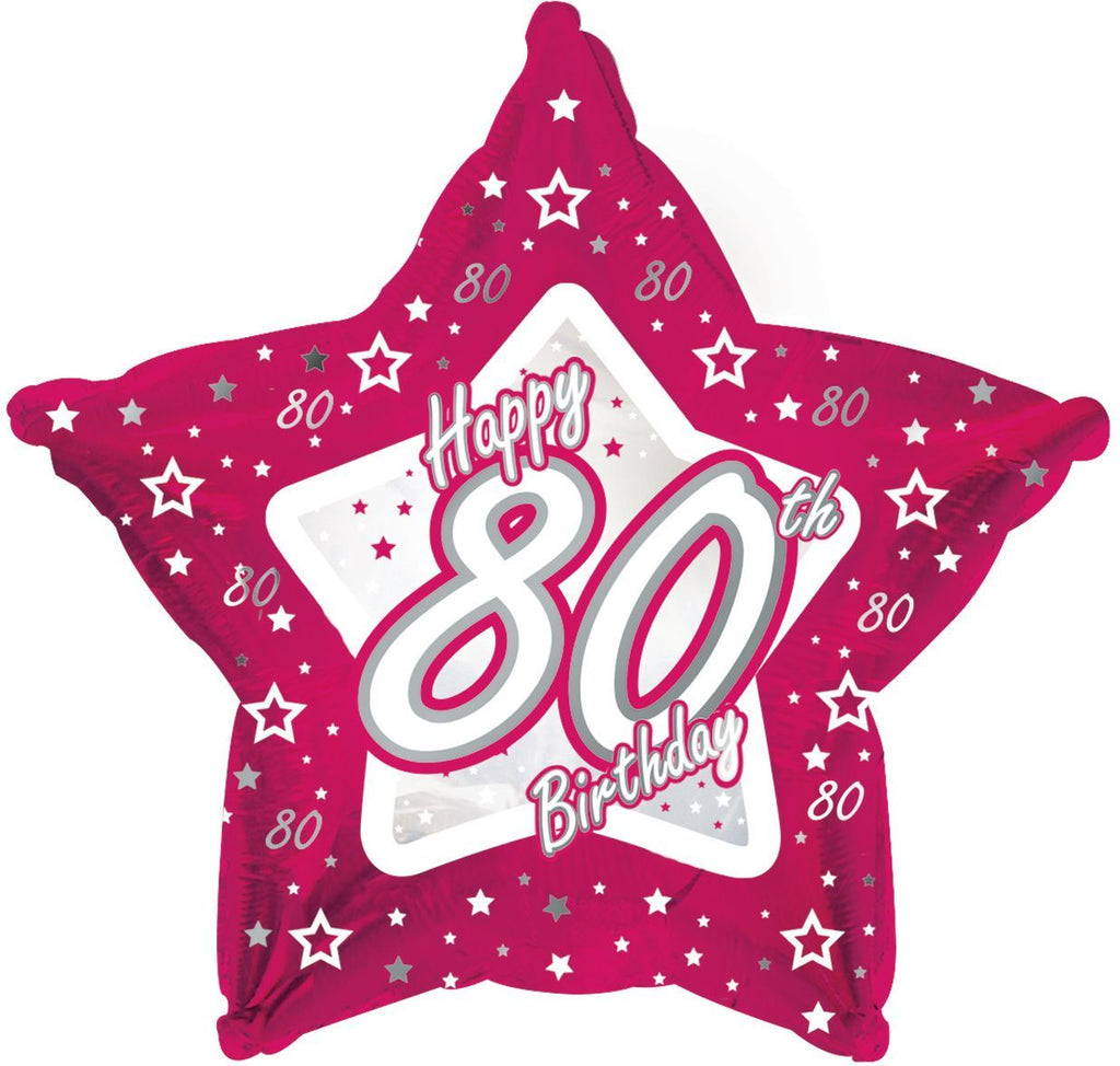 18" Pink & Silver "80" Happy Birthday Foil Balloon