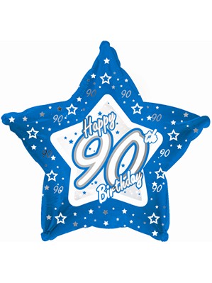 18" Blue & Silver "90" Happy Birthday Foil Balloon