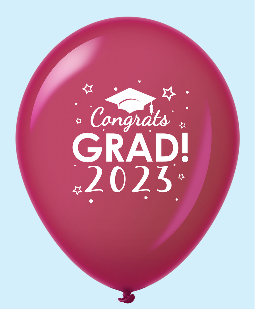 11" Congrats Grad 2023 Latex Balloons (25 Count) Burgundy