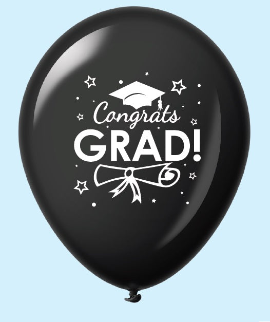 11" Congrats Grad Latex Balloons (25 Count) Black